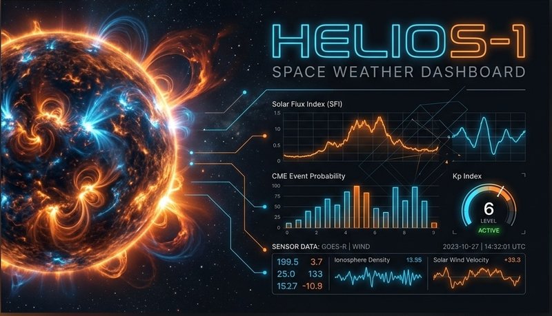 Screenshot of HELIOS-1 Space Weather Dashboard & AI Analyst