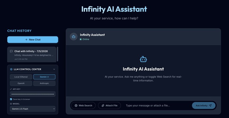Screenshot of Infinity AI Assistant web app